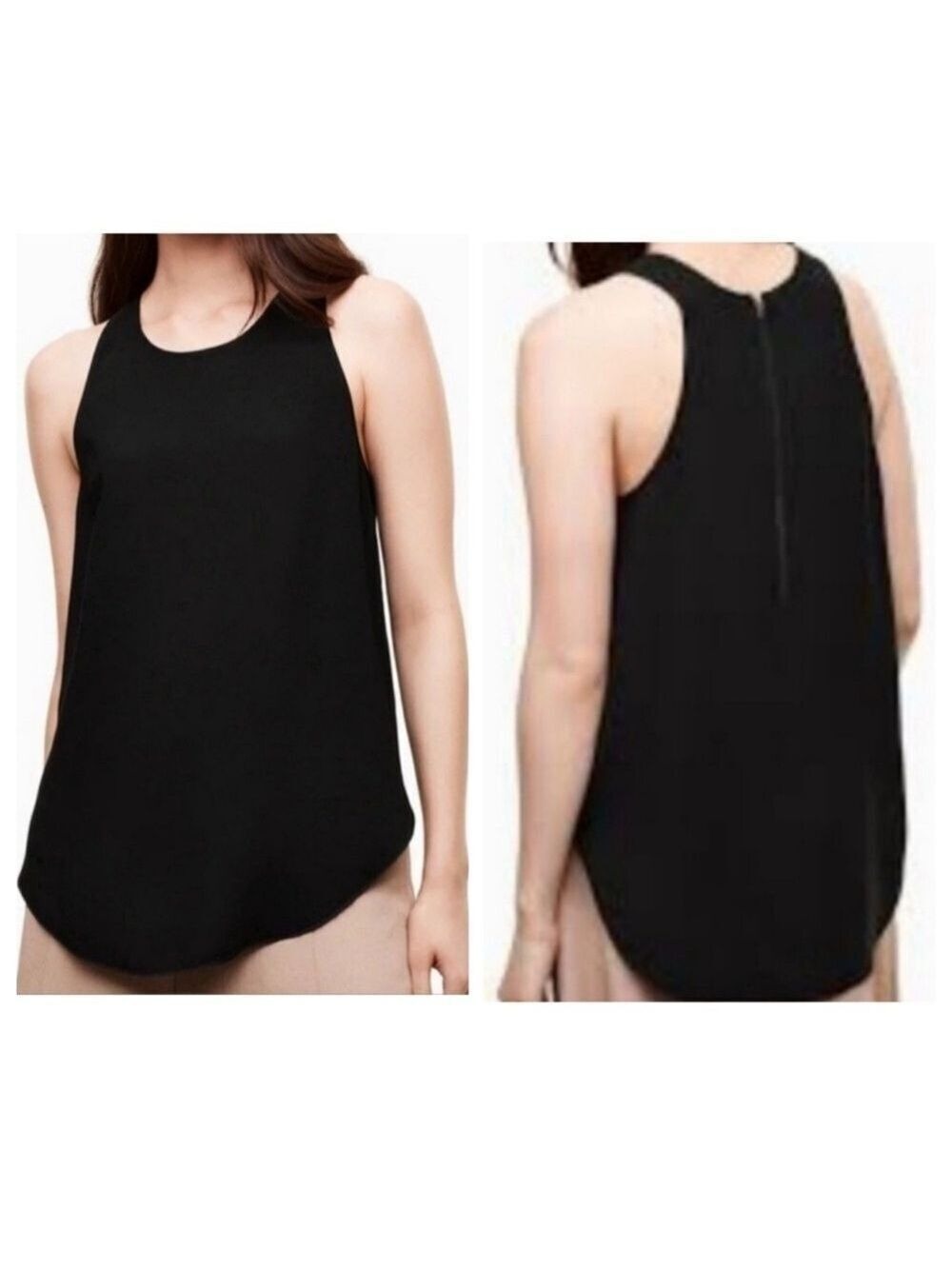 Aritzia Wilfred Sevres Sleeveless Blouse Tank Top Black Zip Back Size XS X-Small